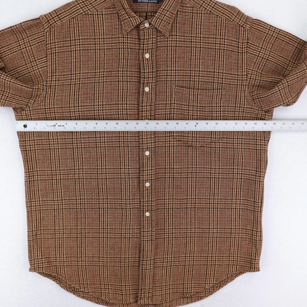 Polo Ralph Lauren Shirt Mens Large Brown Glen Plaid Check Long Sleeve VTG
